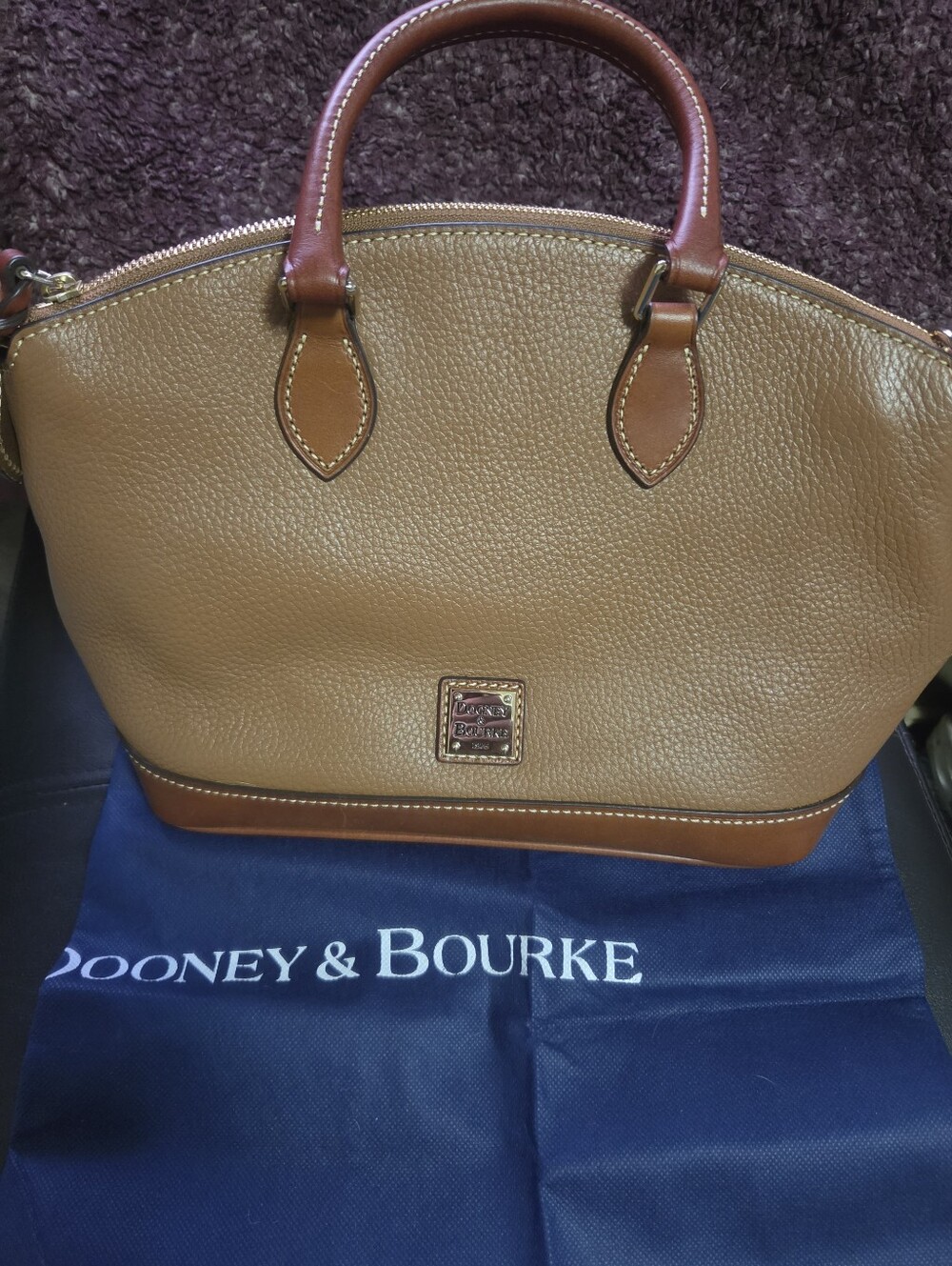 Dooney & Bourke Tan Pebbled Leather Satchel with Brown Trim